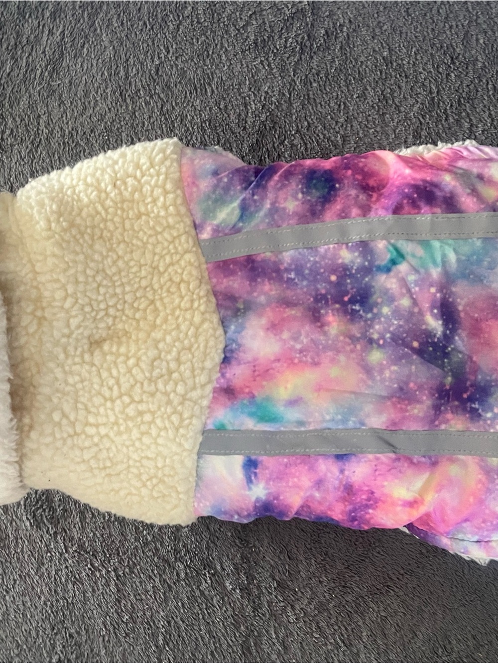 Cozy Galaxy Sherpa-Lined Dog Coat - Pink & Purple
